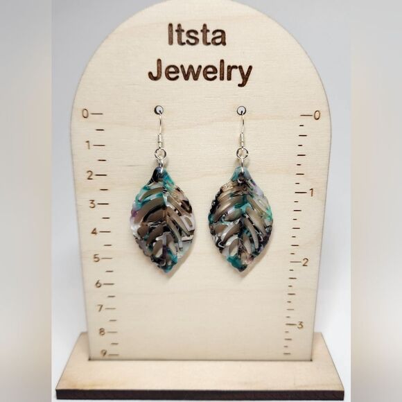 Leaf Cutout Earrings, Sterling Silver Earwires Cut-out Leaves Lightweight - Picture 2 of 6